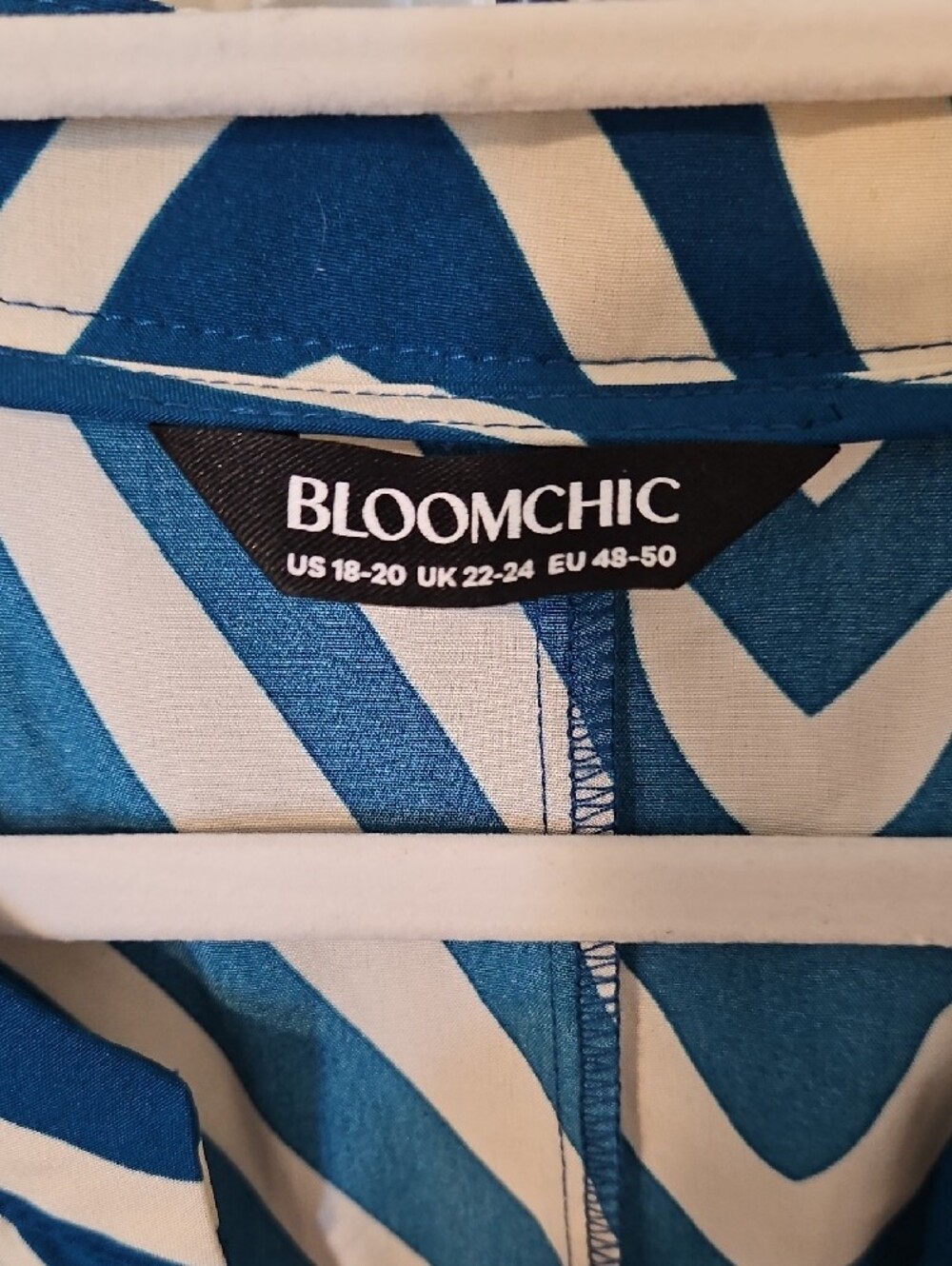 BloomChic Blue and White Chevron Midi Wrap Dress - Picture 2 of 2